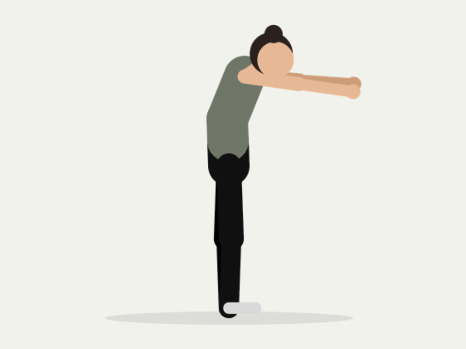 Illustration : dos rond, bras tendus devant soi, mains jointes
