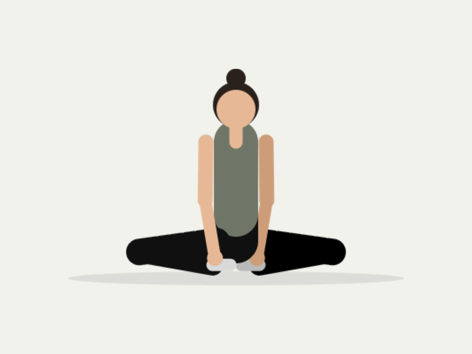 Illustration : posture du papillon, assis, plantes de pieds jointes