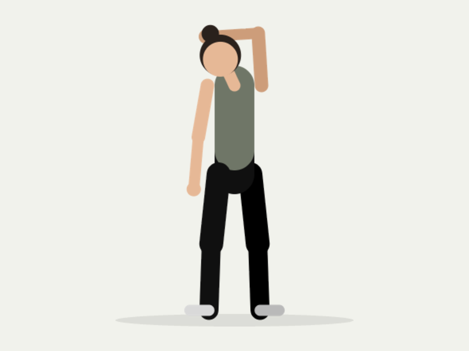 Illustration : étirement doux de la nuque, tête inclinée, main posée sur la tête