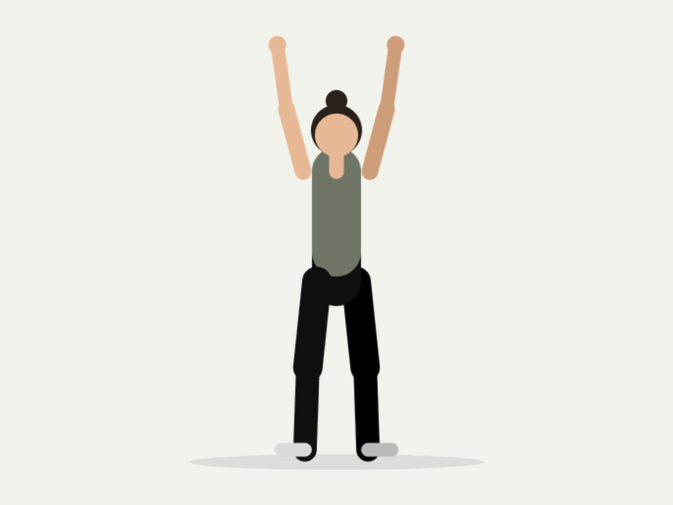 Illustration : grand étirement debout, bras levés au-dessus de la tête
