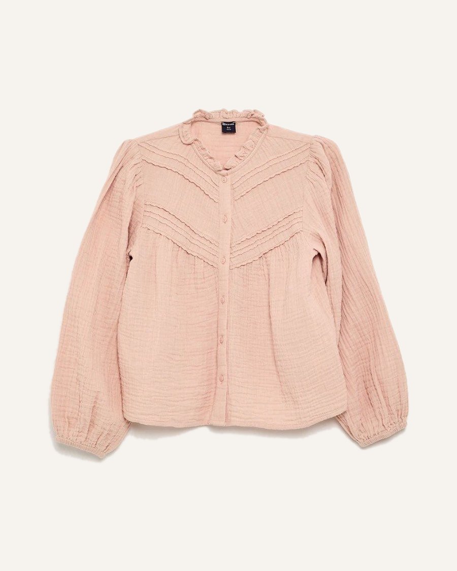 Blouse en gaze de coton rose poudré