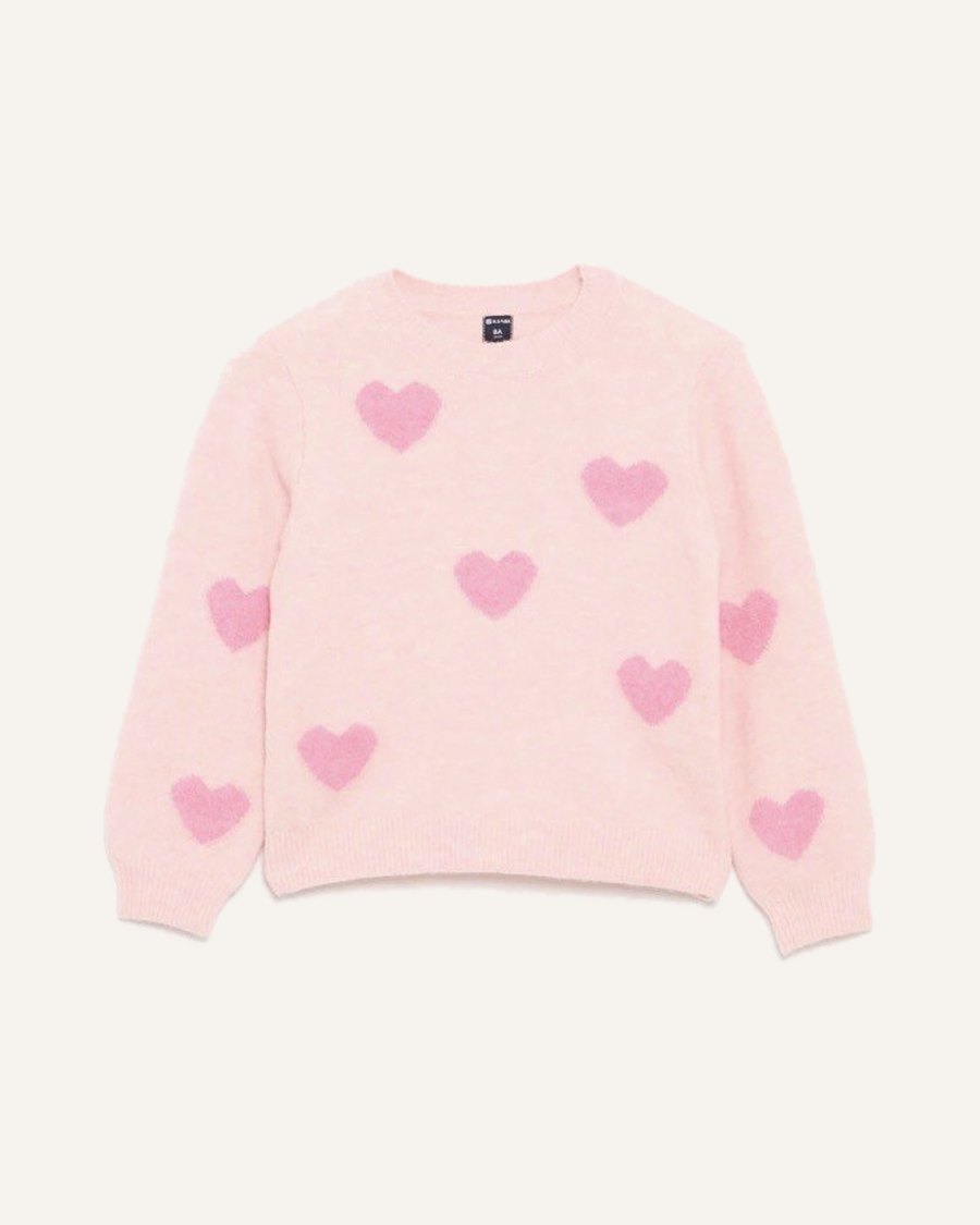 Pull motif cœurs rose